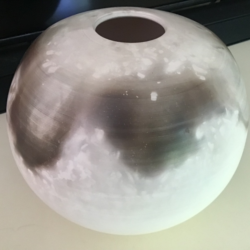Artisan Signed Moon Ball Vase Vessel Handmade Signed Roe Cream Taupe Neutrals
